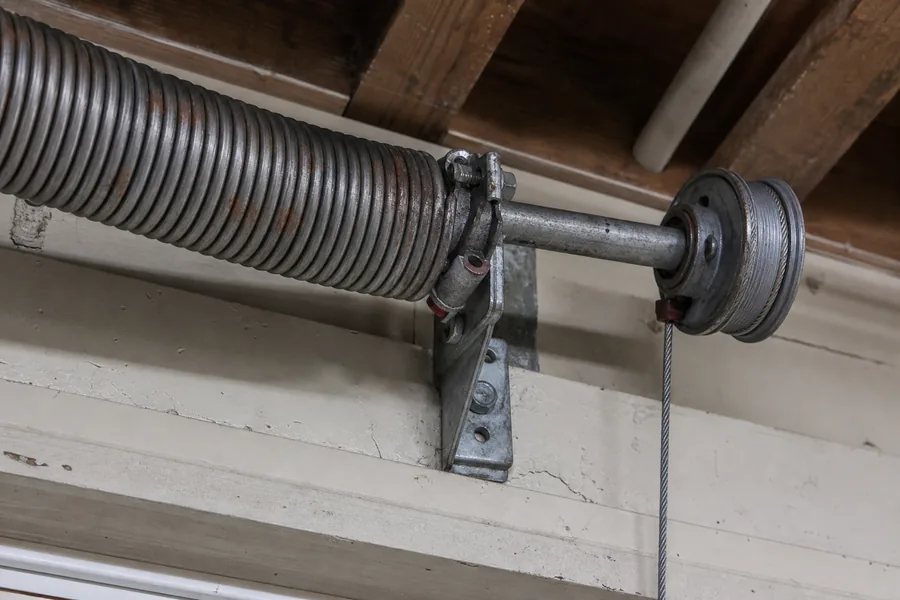 Torsion spring, shaft and cable drum above a garage door in El Paso, TX